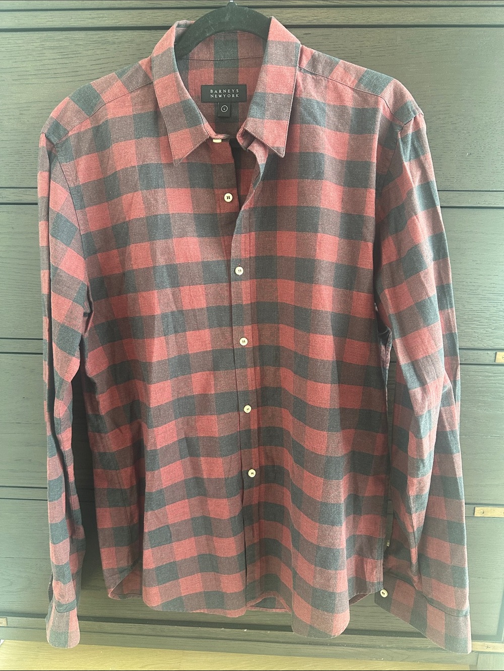 Barneys New York Red and Black Buffalo Plaid Button-Down Shirt